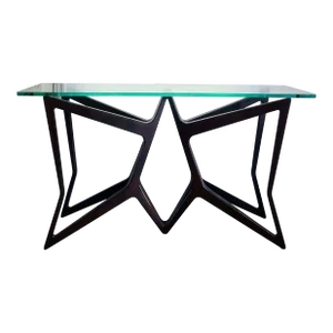 Vittorio Dassi 1950's Star Shaped Console Table in Walnut With Glass Top