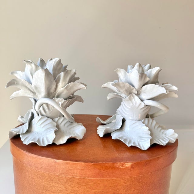 Late 20th Century Italian Porcelain Lotus Flowers: A Pair For Sale In Charleston - Image 6 of 9