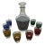 1950s French Mid Century Herringbone-Banded Glass Decanter and Shot Glasses Set- 10 Pieces For Sale