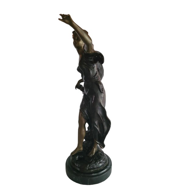 Emile Bruchon Spelter "L'Orage" Sculpture on Marble Base - Signed - For Sale - Image 4 of 12