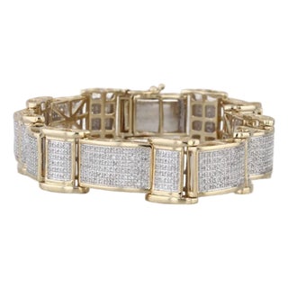 1.70ctw Pave Diamond Link Bracelet 10k Yellow White Gold 8.25" 12.4mm For Sale