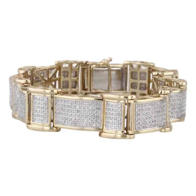 1.70ctw Pave Diamond Link Bracelet 10k Yellow White Gold 8.25" 12.4mm For Sale