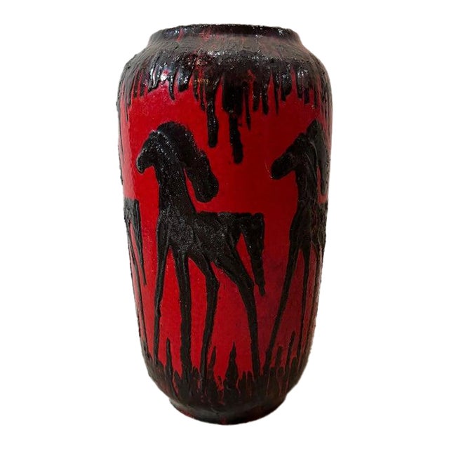 Red Fat Lava Horses Vase by Scheurich, Western Germany, 1960s For Sale
