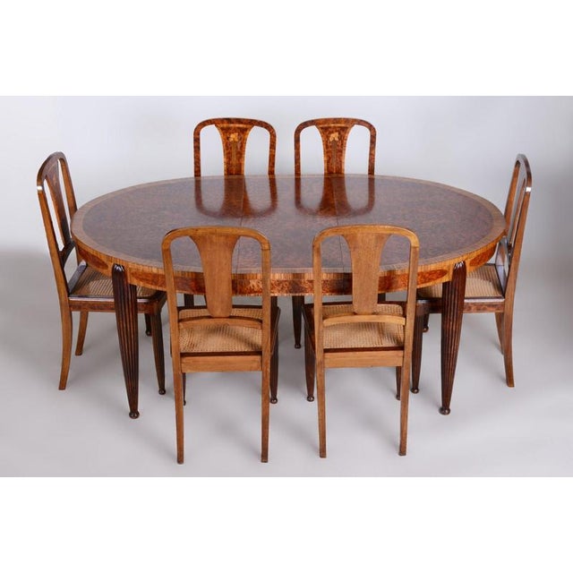 Art Deco Mahogany and Walnut Dining Table and Chairs attributed to Paul Follot, France, 1920s, Set of 7 For Sale - Image 14 of 18