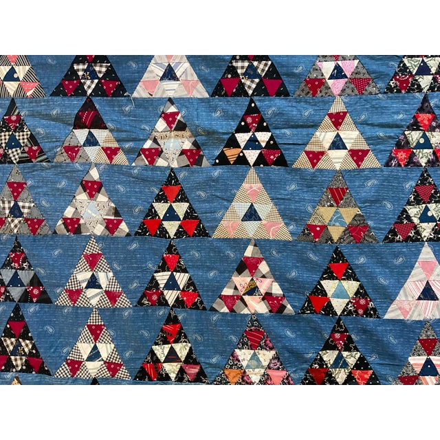 Antique All-Cotton Mosaic Triangle / Half-Square Triangle Quilt Circa 1900-1940 For Sale - Image 12 of 14