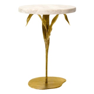 Brilliant Gold Willow Accent Table Travertine For Sale