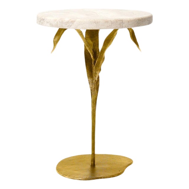Brilliant Gold Willow Accent Table Travertine For Sale