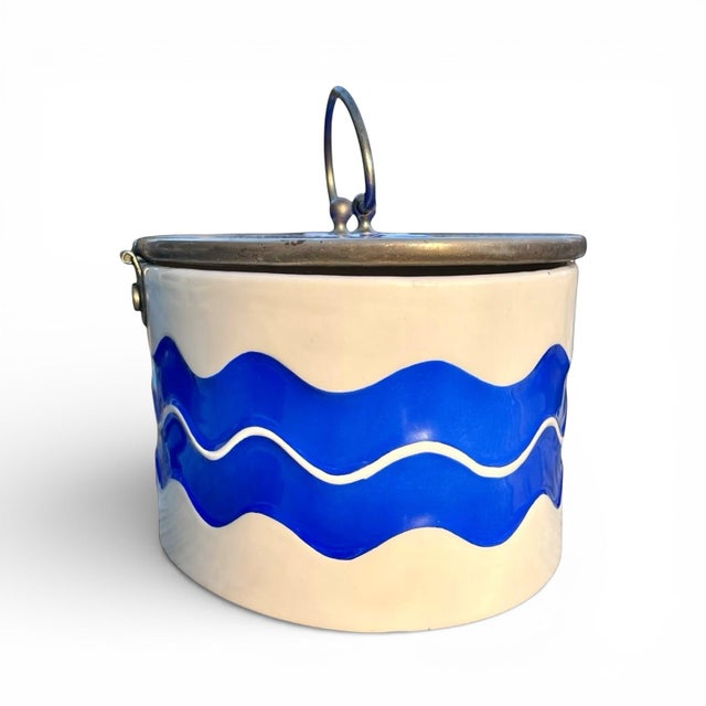 Early 20th Century Vintage Blue and White Porcelain and Enamel Biscuit Barrel For Sale - Image 5 of 11