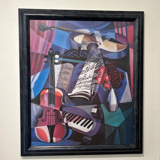 Genuine Lithograph on Canvas by Erik Freyman “ Sonata “ Cubist Style Signed Framed Circa 1998 For Sale - Image 12 of 12