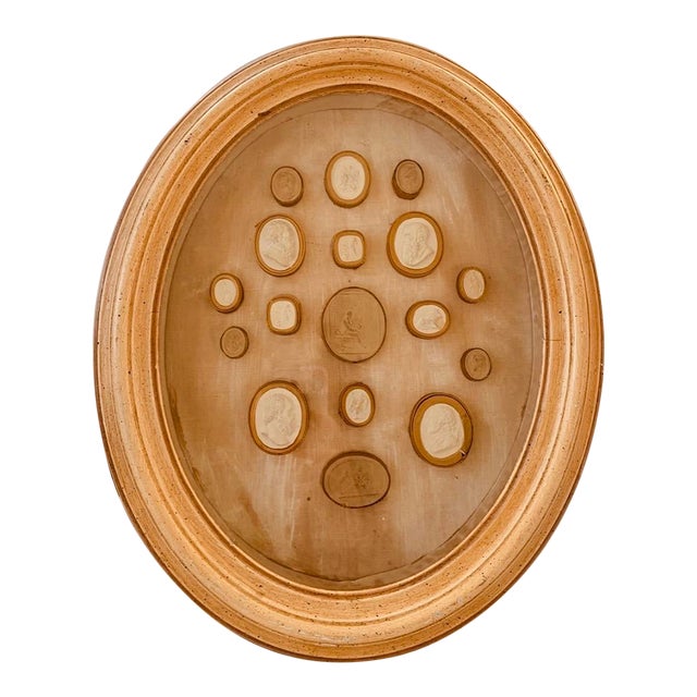 Framed Collection of Grand Tour Plaster Intaglios, 18th/19th Century — Shadow Box of Classical Cameos For Sale