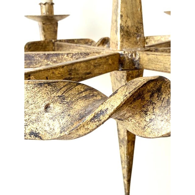Arts and Crafts Golden Hand-Forged Six-Light Iron Chandelier, Germany, 1920s For Sale - Image 15 of 18