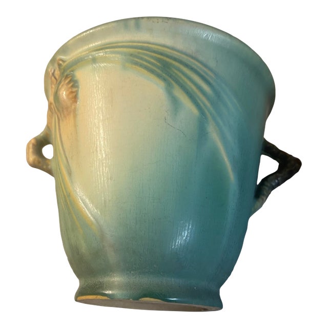 Roseville Green Pine Cone 1936 Mid Century Modern Art Pottery Flower Pot 633-5 For Sale