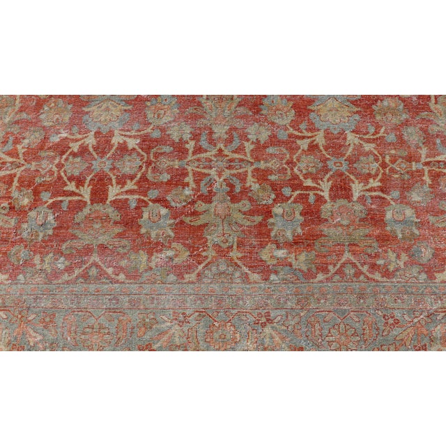 Antique Persian Sultanabad Rug With Floral Soft Red Field and Pale Blue Border For Sale - Image 11 of 15