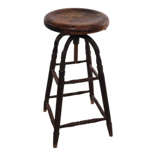 Turn of the Century Adjustable Industrial Drafting Stool For Sale