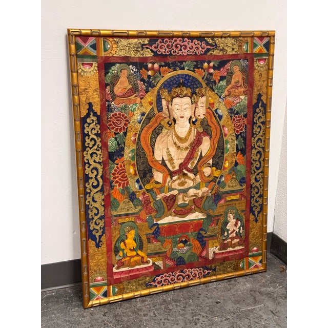 Traditional Tibetan Buddhist Sarvavid Mahavairocana Thangka Painting, Framed For Sale - Image 3 of 12