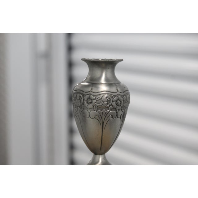 Metal Art Nouveau Ornate Pewter Vase, France, 1920s For Sale - Image 7 of 11
