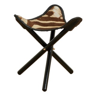 British Colonial Style Zebra Folding Stool or Seat For Sale