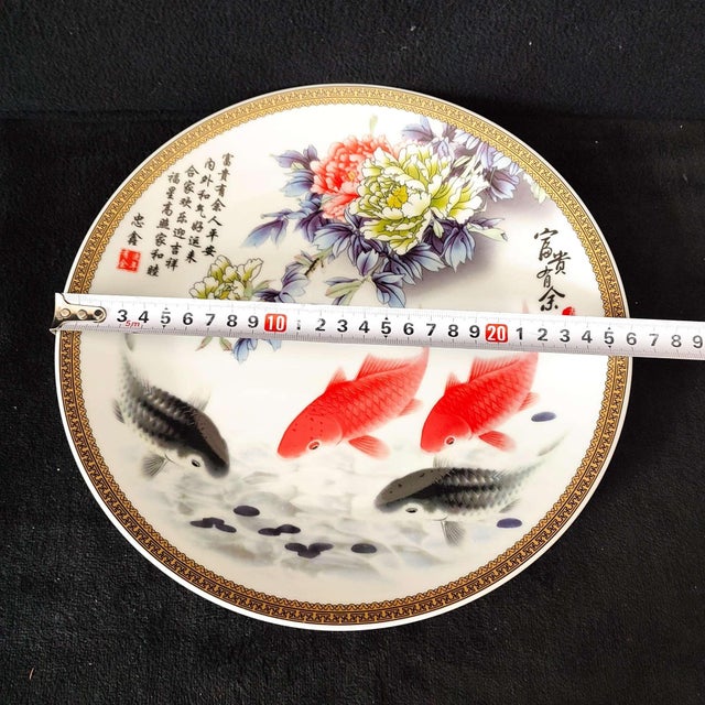 Chinese Ceramic Plate,Famille Rose Porcelain Plate Hand Painted Flowers and Fish Pattern For Sale - Image 11 of 11