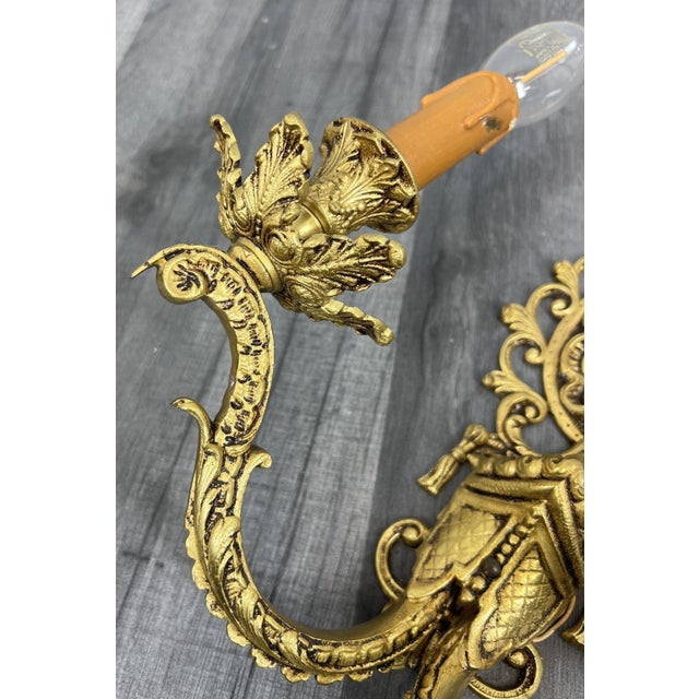 Gold Vintage French Wall Lamps in Brass, Set of 2 For Sale - Image 8 of 15
