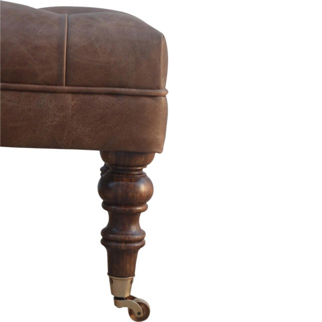 Buffalo Leather Button-Tufted Ottoman For Sale - Image 4 of 8