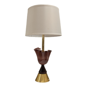 Amethyst Fluted Glass Table Lamp With Black Cone & Brass Base