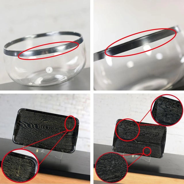 Mid-20th Century MCM Serving Set 1 Dorothy Thorpe Serving Bowl & 3 Nasco Ceruse Wood & Chrome Nesting Trays For Sale - Image 11 of 12