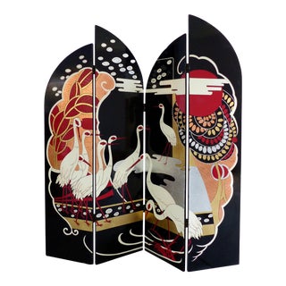 Art Deco Style 4-Panel Folding Lacquered Screen For Sale
