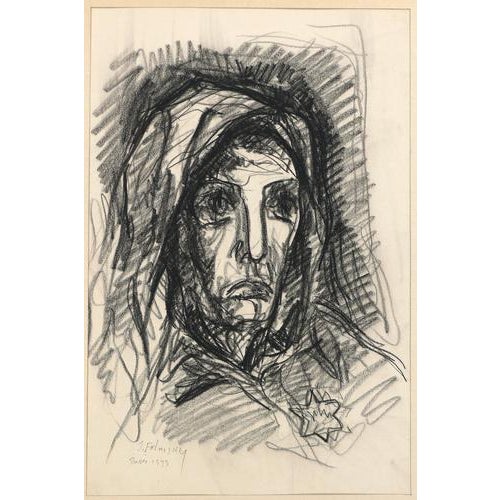 Modern Serge Fontinsky, Portrait, Charcoal Drawing, 1943 For Sale - Image 3 of 3