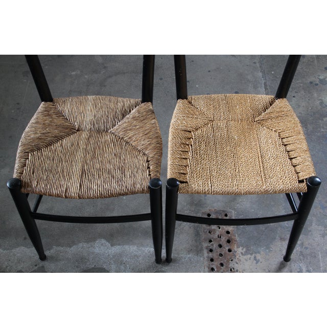 Vintage Italian Papercord Black Dining Chairs with Woven Seat, 1950s, Set of 8 For Sale - Image 18 of 18