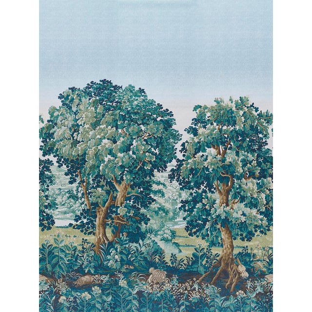 Schumacher X Johnson Hartig La Forêt 3 Panel Set In Autumn Green Forest For Sale