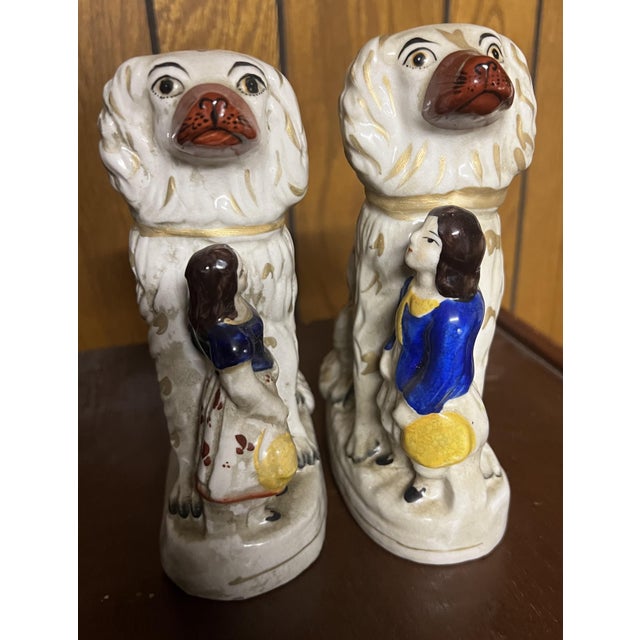Staffordshire Potteries One Pair of Antique Staffordshire Dogs With Children For Sale - Image 4 of 8