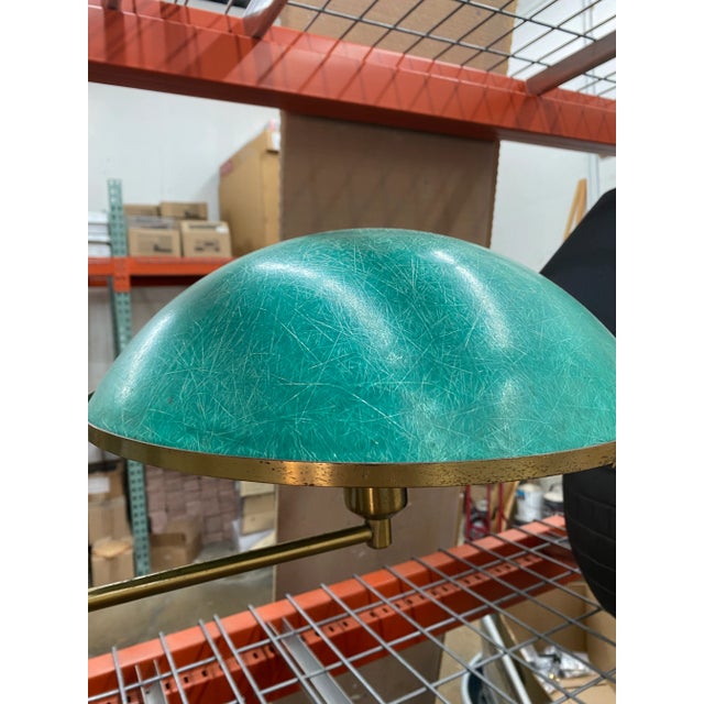 -Double task lamp -Brass -Green fiberglass shades -Mid-century modern -Working condition