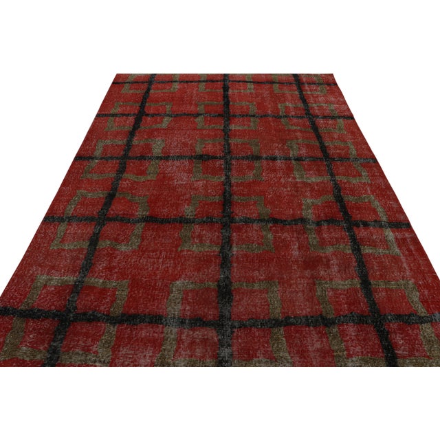 1960s Vintage Zeki Müren Rug in Red With Brown Geometric Pattern, From Rug & Kilim For Sale - Image 5 of 7