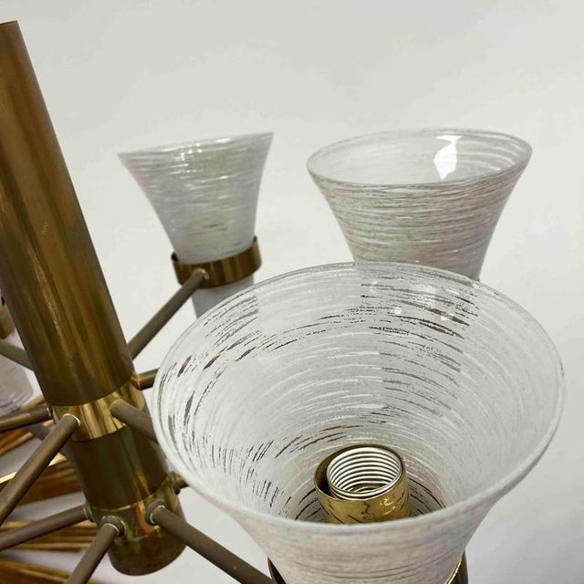 Brown Italian Brass and Glass Chandelier in the style of Sciolari, 1960s For Sale - Image 8 of 10