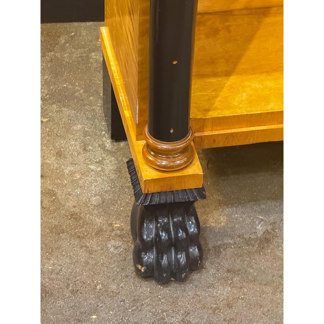 Biedermeier Open Bookcases of Curly Maple With Ebonized Columns - Two Available For Sale - Image 15 of 16