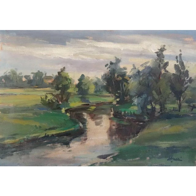 Modern Harijs Veldre, Landscape with a River, 1947, Oil on Cardboard For Sale - Image 3 of 3