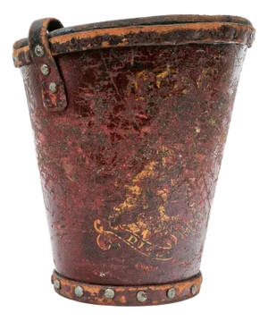 Antique English Leather Fire Bucket With British Royal Coat of Arms