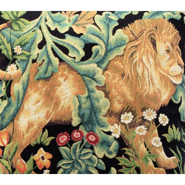 French Provincial William Morris Lion Style Woven Jacquard Chenille Feather/Down Pillow 18" Square For Sale - Image 3 of 7