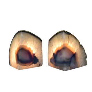 Natural Agate Geode Solid Stone Candle Holders Bookends- - a Pair For Sale
