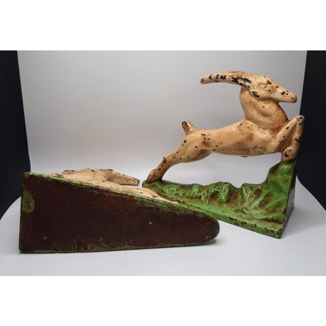 Art Deco Hubley Cast Iron Leaping Gazelle Bookends For Sale - Image 3 of 13