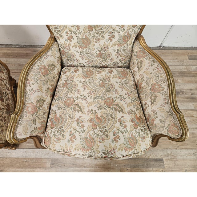 20th Century Italian Baroque Style Bergère Armchairs in Carved and Gilded Wood, Set of 2 For Sale - Image 12 of 18