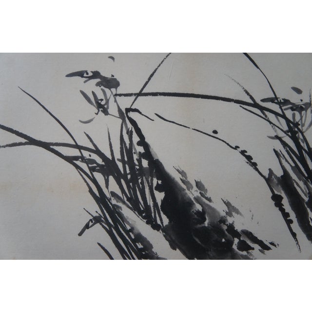Mid 20th Century Vintage Chinese Orchid Flower Landscape Scroll Poem & Painting 37", Framed For Sale - Image 9 of 12