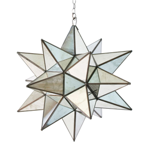 Matthew Izzo Home 20" Antique Mirror Moravian Star Pendant Light With Oxidized Metal Trim