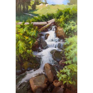 Life Springs Forth by Judd Mercer | Oil on Wood Panel Stream flowing through rocks and greenery. For Sale