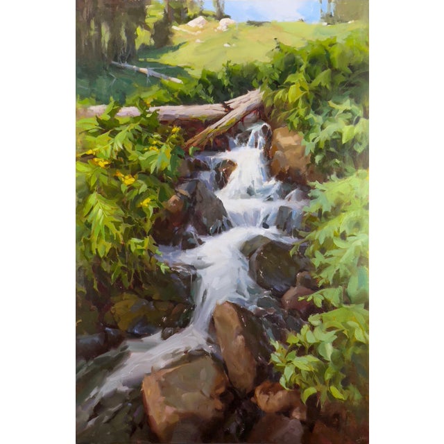 Life Springs Forth by Judd Mercer | Oil on Wood Panel Stream flowing through rocks and greenery. For Sale