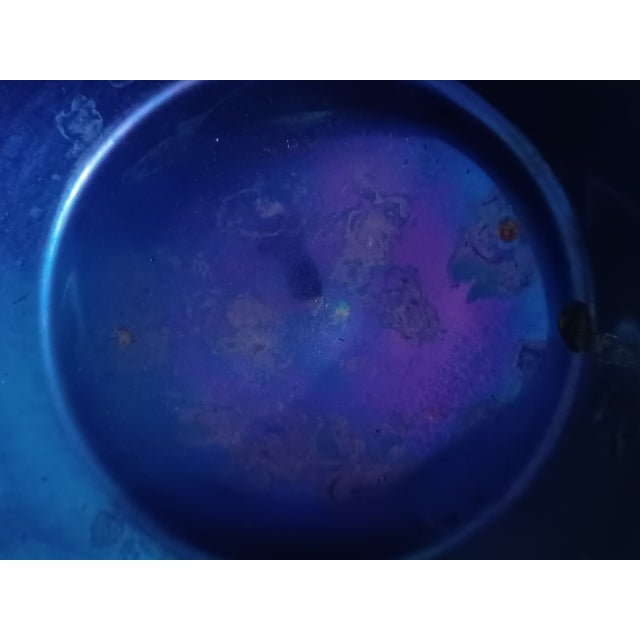Antique Steuben Blue Aurene Iridescent Peacock Teal Glass 9.25" Squat Centerpiece Bowl For Sale In Los Angeles - Image 6 of 12