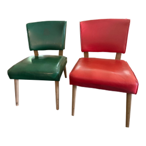 Pair of 1950s Red and Green Vinyl Chairs