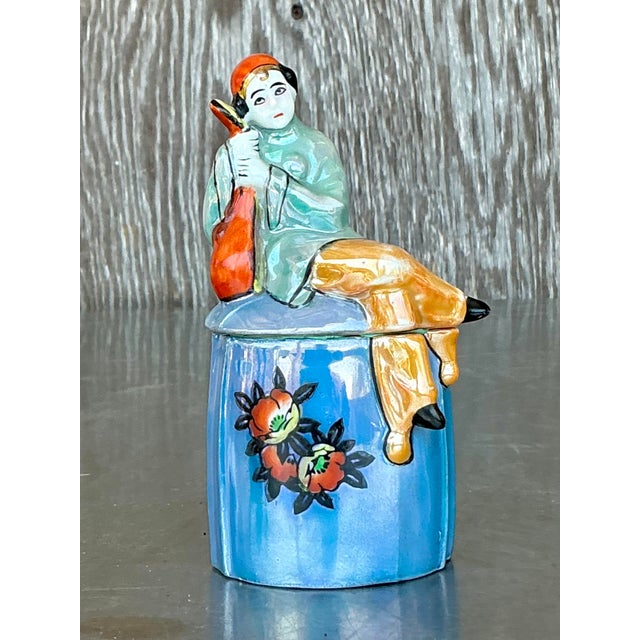 Art Deco Vintage Art Deco Ceramic Cigarette Jar For Sale - Image 3 of 9