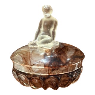 Antique Thomas Davidson Glass Jewelry Box England 1922 With Woman Sculpture For Sale