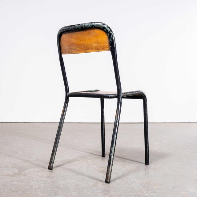 1950s French Stacking D Back Dining Chairs in Blue from Mullca, 1950s, Set of 4 For Sale - Image 5 of 18